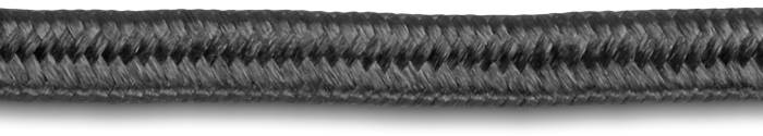 Une corde noire, tressée en nylon, qui s'étend horizontalement de gauche à droite.