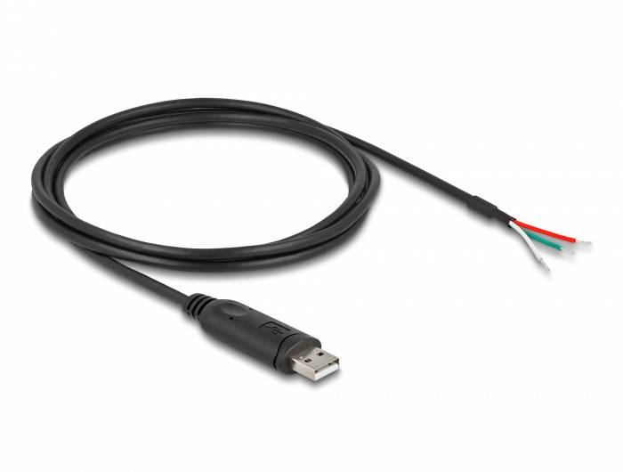Câble USB noir avec extrémité dénudée, prêt pour des connexions électriques personnalisées.