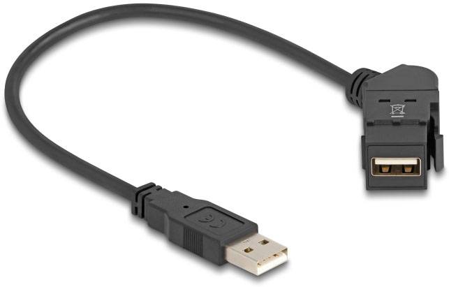 Un câble d'extension USB noir et gris avec des connecteurs droits et coudés à angle droit. Adapté pour une utilisation flexible dans des espaces restreints.
