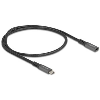 Un câble noir USB-C vers USB-C avec gaine tressée et connecteurs métalliques, adapté pour un transfert de données rapide.