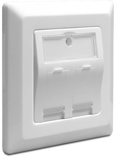 Interrupteurs doubles blancs encastrés dans une plaque murale, adaptés aux espaces intérieurs.
