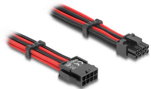 Delock série Câble de raccordement [1x fiche mâle - 1x PCIe- femelle 8 pôles (6+2)] 0.3 m noir, rouge