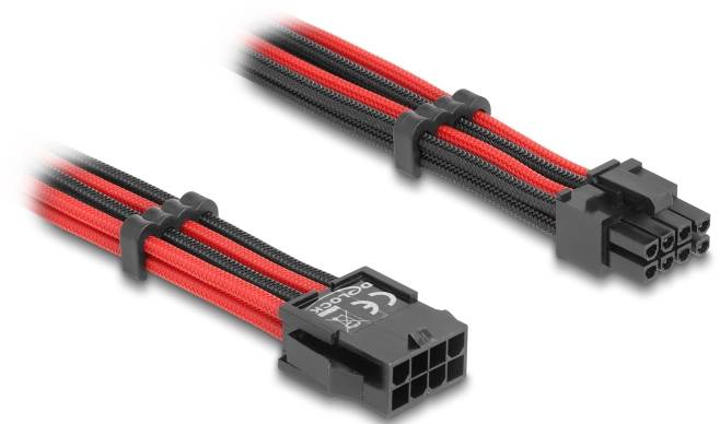 Delock série Câble de raccordement [1x fiche mâle - 1x PCIe- femelle 8 pôles (6+2)] 0.3 m noir, rouge-0