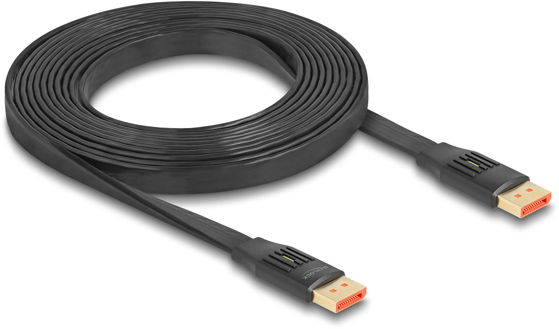 Câble HDMI noir, enroulé à plat, avec deux connecteurs à chaque extrémité. Adapté pour la transmission de signaux audio et vidéo.
