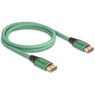 Câble DisplayPort vert avec connecteurs métalliques, adapté pour connecter des ordinateurs à des écrans pour des transmissions d'images haute résolution.
