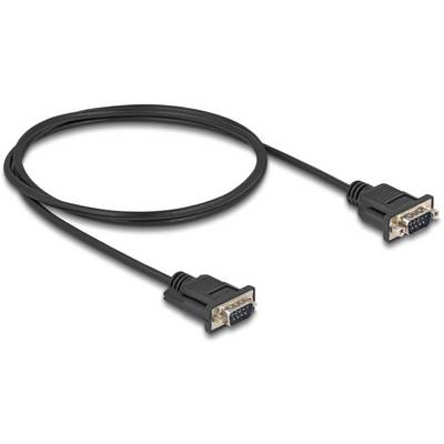 Un câble de données série noir avec deux connecteurs DB9 à ses extrémités, utilisé pour connecter des appareils avec des ports série.
