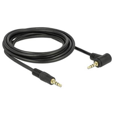 Un câble audio noir avec des fiches jack de 3,5 mm aux deux extrémités, dont une est coudée. Il sert à connecter des appareils audio.