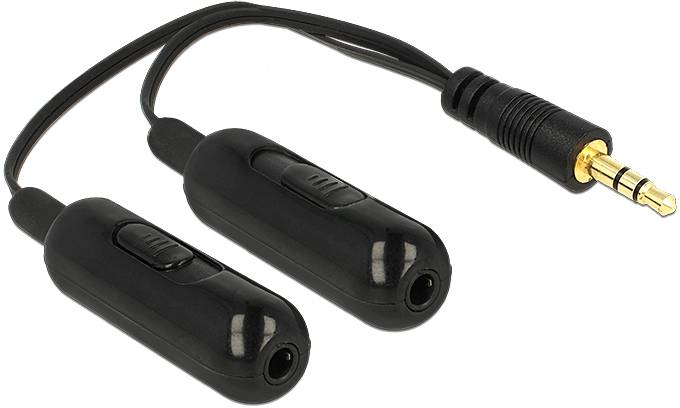 Câble de raccordement Delock 65683 Jack audio [1x Jack mâle 3.5 mm - 2x Jack femelle 3.5 mm] 0.19 m noir-1