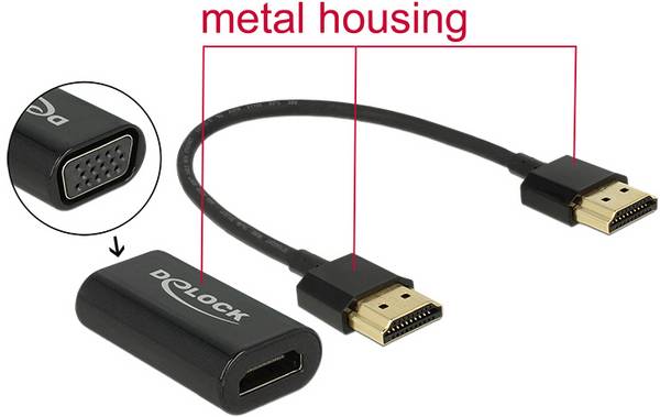 Delock 65667 HDMI / VGA Adaptateur [1x HDMI mâle - 1x SUB-D femelle 15 pôles] noir  0.15 m