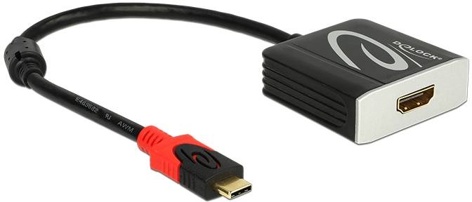 Un adaptateur noir avec une fiche Micro-HDMI rouge et une entrée HDMI. Utilisé pour connecter des appareils avec des ports HDMI.