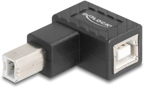 Un adaptateur USB noir en forme de L de Delock avec un port USB-A et un port USB-B.