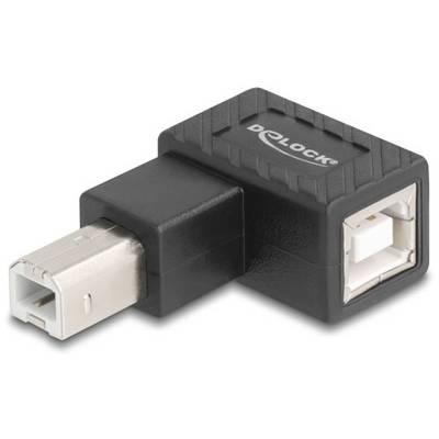 Adaptateur USB rectangulaire noir avec le logo 'Delock' sur le dessus. Connecteur USB-B vers prise USB-B, dans un format à angle droit.