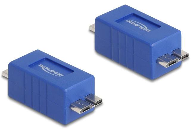 Deux adaptateurs bleus avec des ports micro-USB placés côte à côte.