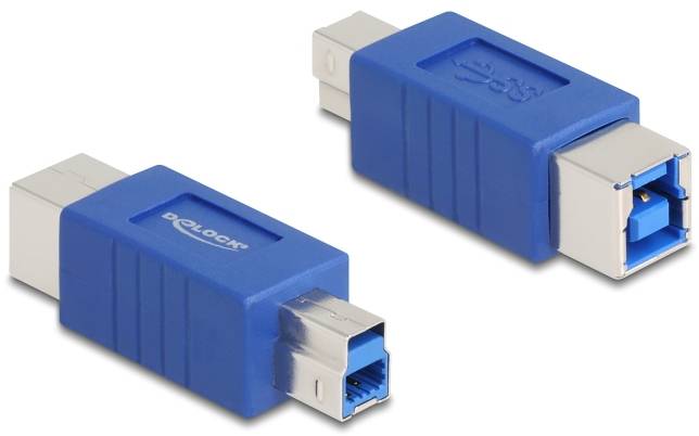 Deux adaptateurs USB bleus au design rectangulaire, convertissant des ports USB-A en ports USB-B.