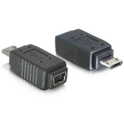 Deux adaptateurs noirs, l'un avec une prise USB-Mini et l'autre avec une fiche USB-Micro, sont posés sur une surface blanche.