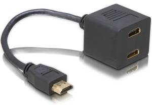 Câble adaptateur HDMI d'une fiche à deux ports, permettant de connecter un appareil à plusieurs écrans.