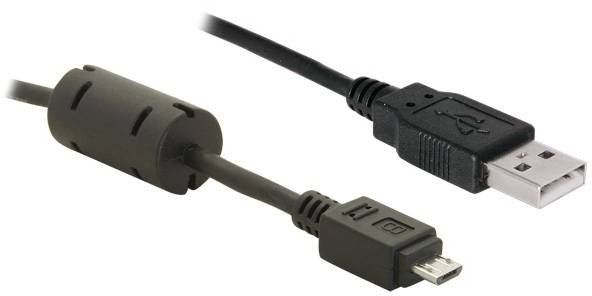 Un câble USB avec une fiche standard et un connecteur micro-USB pour brancher des appareils sur des ordinateurs ou des chargeurs.