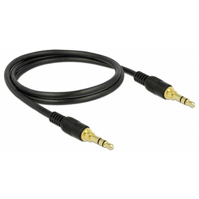Câble audio noir avec fiches jack stéréo dorées de 3,5 mm aux deux extrémités. Adapté pour connecter des appareils audio.