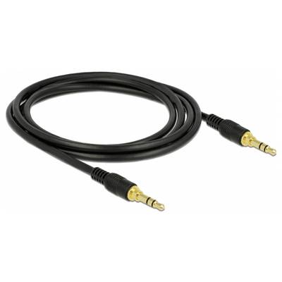 Un câble audio noir avec deux fiches jack stéréo dorées de 3,5 mm à chaque extrémité, adapté pour connecter des appareils audio tels que des écouteurs.