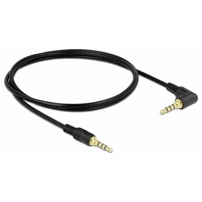 Câble audio noir avec deux fiches jack stéréo plaquées or de 3,5 mm, l'une droite, l'autre coudée à 90 degrés.