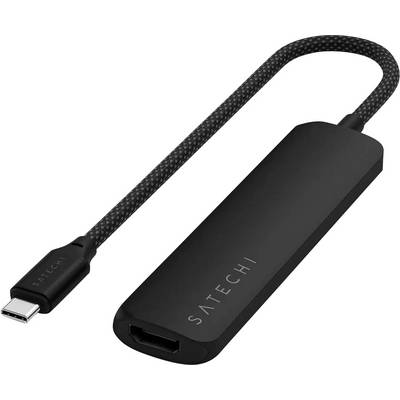 Un adaptateur noir Satechi USB-C vers HDMI avec un câble tressé. Idéal pour connecter des appareils avec des ports HDMI.