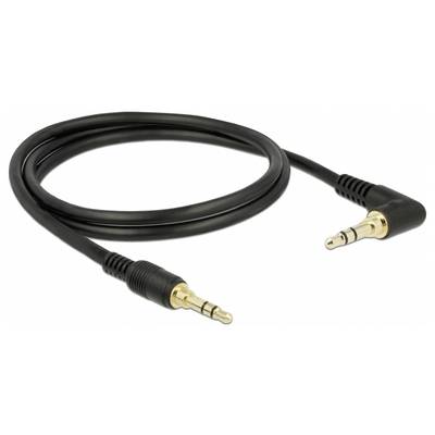 Câble audio noir avec deux fiches jack 3,5 mm, l'une droite et l'autre coudée. Adapté pour les connexions audio.