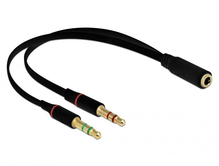 Câble de raccordement Delock 65967 Jack audio [1x Jack femelle 3.5 mm - 2x Jack mâle 3.5 mm] 0.2 m noir-0