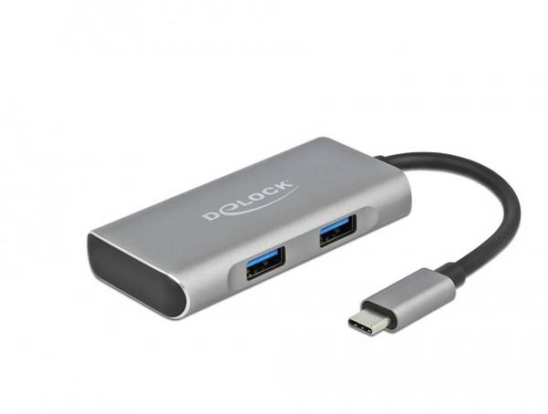 Delock 63261 Hub USB 3+1 ports USB-A, USB-C® USB 3.2 Gen2 10 GBit/s avec fiche mâle USB-C noir, gris 63261