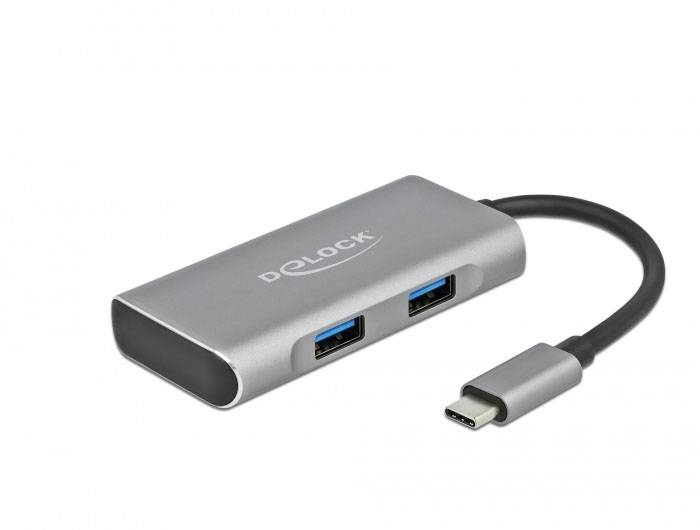 Delock 63261 Hub USB 3+1 ports USB-A, USB-C® USB 3.2 Gen2 10 GBit/s avec fiche mâle USB-C noir, gris 63261-1