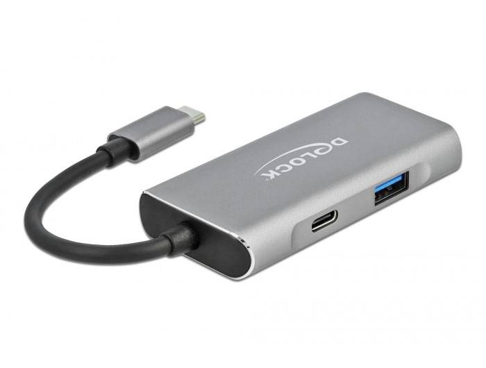 Delock 63261 Hub USB 3+1 ports USB-A, USB-C® USB 3.2 Gen2 10 GBit/s avec fiche mâle USB-C noir, gris 63261-2