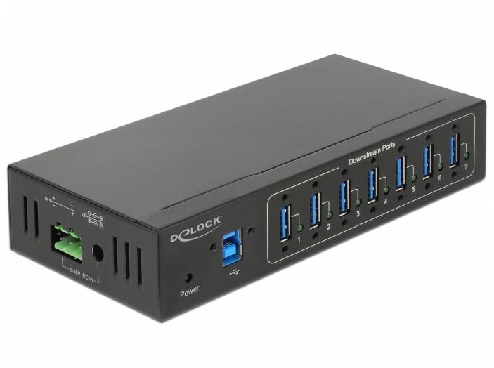 Delock 63311 Hub USB 7 ports USB-A, prise femelle DC 3,5 mm USB 3.2 Gen1 5 GBit/s noir 63311-1