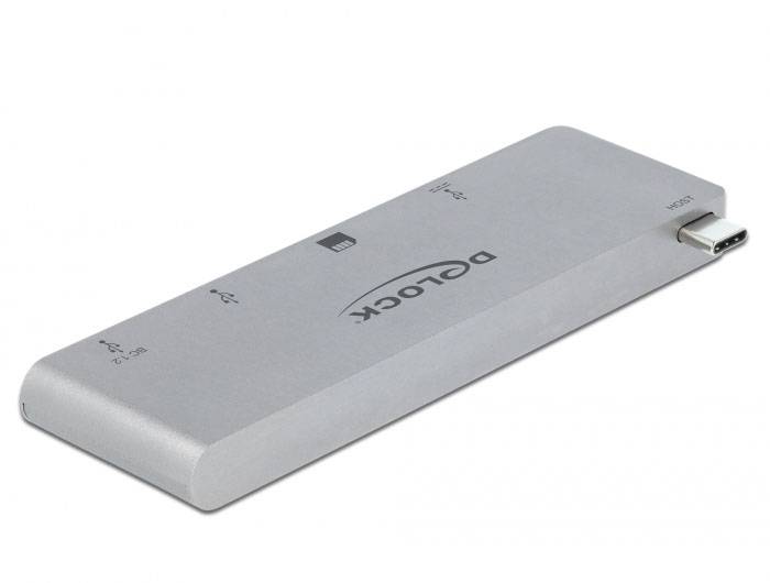Delock 64078 Hub USB 2+1 ports USB-A, USB-C®, SD, microSD USB 3.2 Gen1 5 GBit/s avec fiche mâle USB-C gris 64078-0