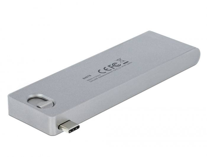 Delock 64078 Hub USB 2+1 ports USB-A, USB-C®, SD, microSD USB 3.2 Gen1 5 GBit/s avec fiche mâle USB-C gris 64078-2
