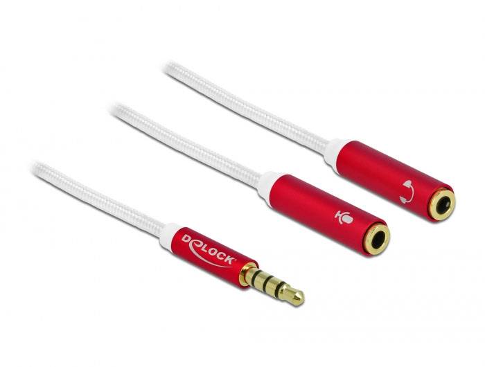Câble de raccordement Delock 66519 Jack audio [1x Jack mâle 3.5 mm - 2x Jack femelle 3.5 mm] 0.2 m rouge, blanc-1