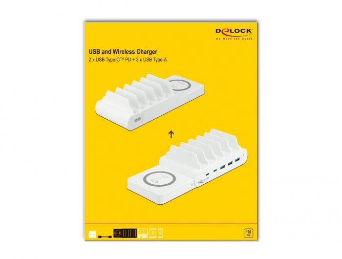 Delock 41450 Chargeur USB USB-C®, USB-A Power Delivery, Qi Wireless Charging blanc pour prise murale, intérieure protect-6