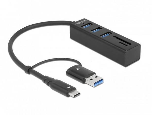 Delock 63859 Hub USB 3 ports USB-A, microSD, SD USB 3.2 Gen1 5 GBit/s avec fiche mâle USB-C multicolore 63859