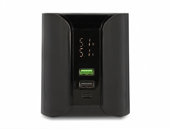 Delock 41441 Chargeur USB 58 W USB-C®, USB-A Qi Wireless Charging noir pour prise murale chargeur sans fil, chargeur rap-4