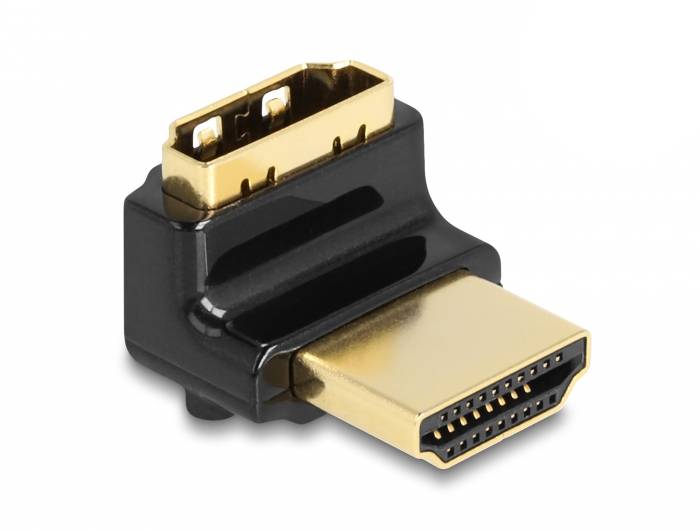 Un adaptateur HDMI coudé à angle droit qui permet des virages plus serrés autour des obstacles ou qui permet d'économiser de l'espace.