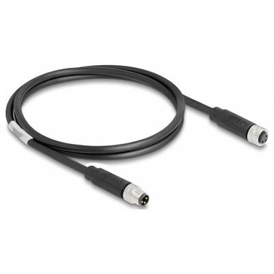 Câble de rallonge M12 noir avec connecteurs mâle et femelle aux extrémités, adapté aux applications industrielles.