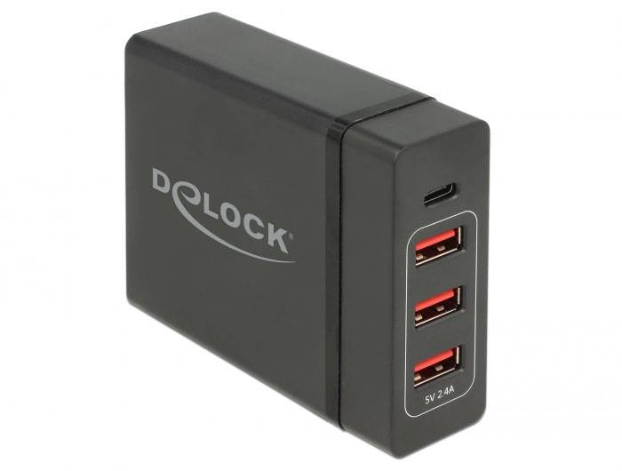 Delock 63974 Chargeur USB 60 W USB-C®, USB-A Power Delivery noir pour prise murale USB Power Delivery (USB-PD), protecti-0