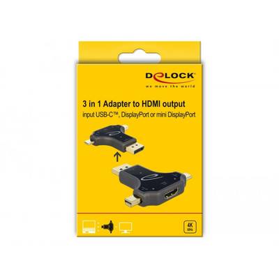 Adaptateur 3 en 1 pour sortie HDMI : entrées USB-C, DisplayPort ou Mini DisplayPort.