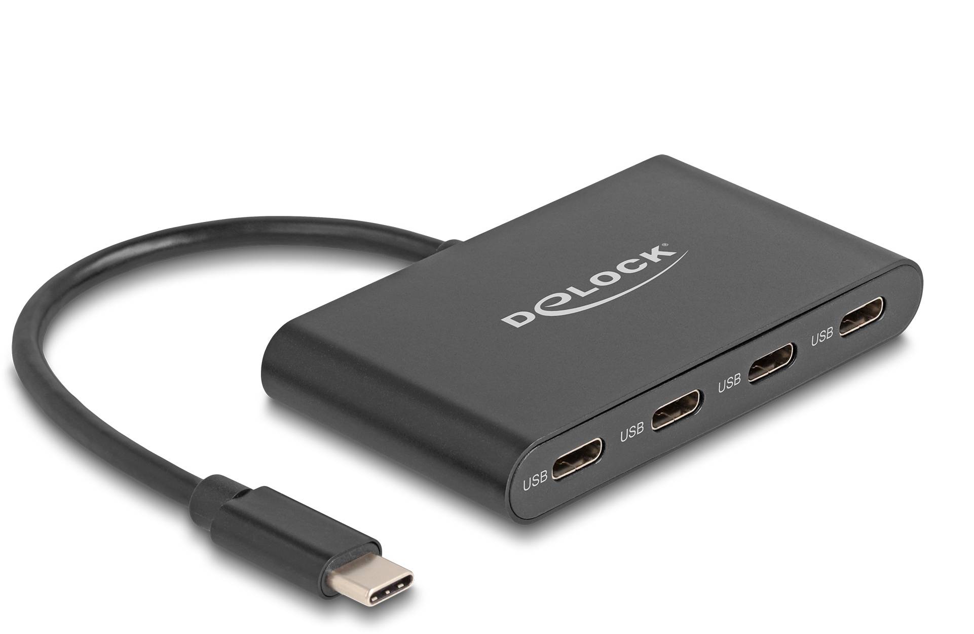 Delock 64129 Hub USB 4 ports USB-C® USB 3.2 Gen2 10 GBit/s avec fiche mâle USB-C noir 64129-0