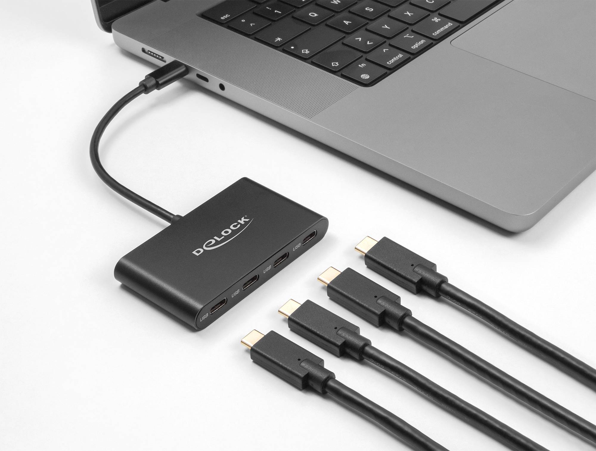 Delock 64129 Hub USB 4 ports USB-C® USB 3.2 Gen2 10 GBit/s avec fiche mâle USB-C noir 64129-2