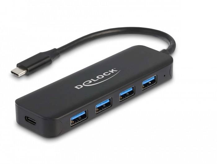 Delock 64170 Hub USB 4 ports USB-A USB 3.2 Gen1 5 GBit/s avec fiche mâle USB-C noir 64170-1
