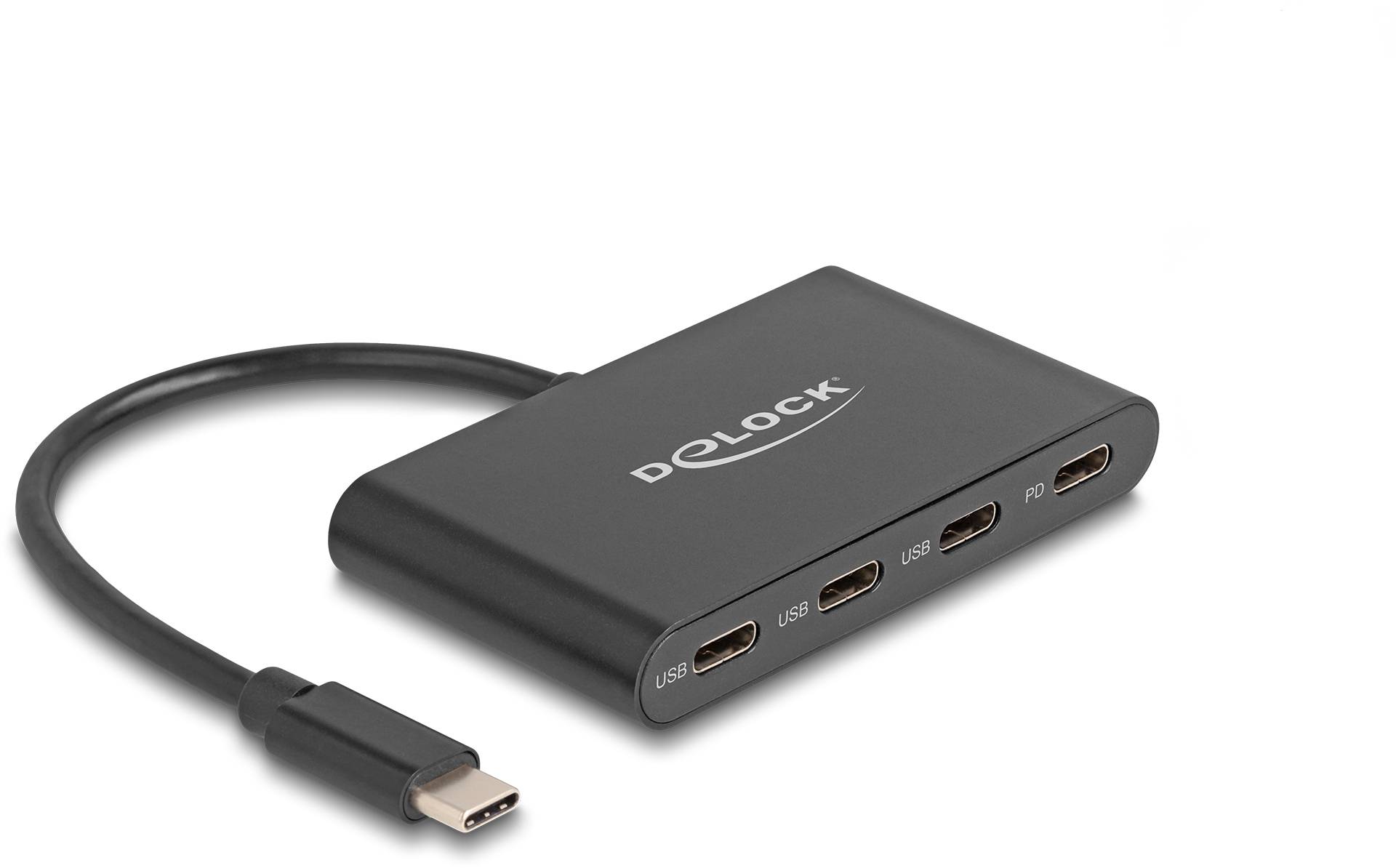 Delock 64174 Hub USB 4 ports USB-C® USB 3.2 Gen1 5 GBit/s avec fiche mâle USB-C noir 64174-0