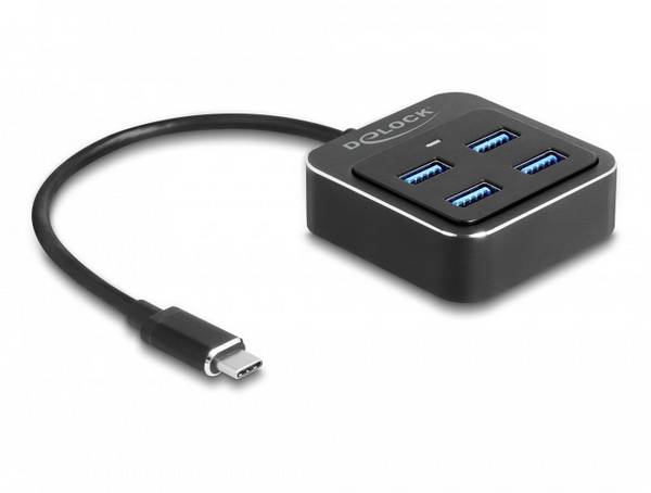 Delock 64191 Hub USB 4 ports USB-A USB 3.2 Gen2 10 GBit/s avec fiche mâle USB-C noir 64191