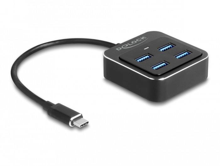 Delock 64191 Hub USB 4 ports USB-A USB 3.2 Gen2 10 GBit/s avec fiche mâle USB-C noir 64191-0
