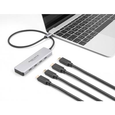 Delock 64231 Hub USB 4 ports USB-C® USB 3.2 Gen2 10 GBit/s avec fiche mâle USB-C gris 64231-0