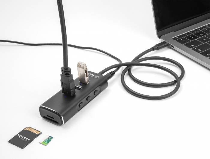 Delock 64234 Hub USB 3 ports USB-A, SD, microSD, prise femelle DC 3,5 mm USB 3.2 Gen2 10 GBit/s avec fiche mâle USB-C no-4