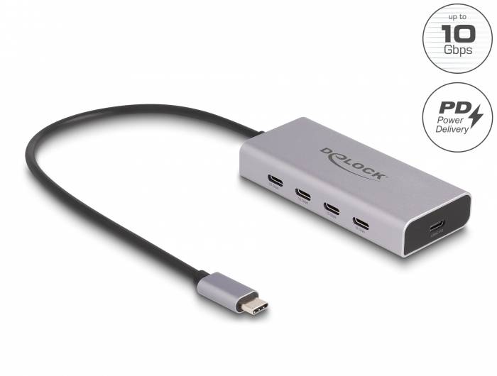 Delock 64235 Hub USB 4 ports USB-C® USB 3.2 Gen2 10 GBit/s avec fiche mâle USB-C gris 64235-2